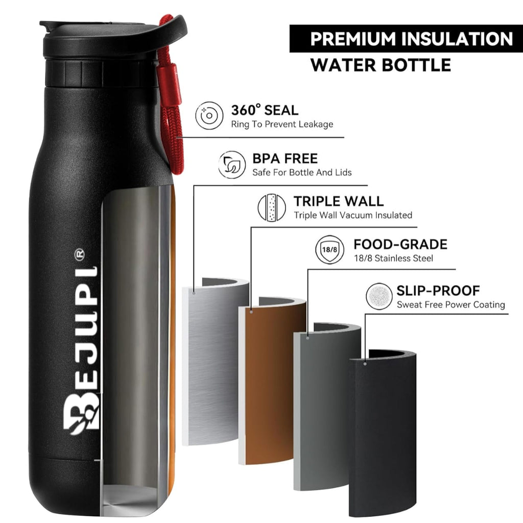 BEJUPI Insulated Stainless Steel Water Bottle – 16.9 oz